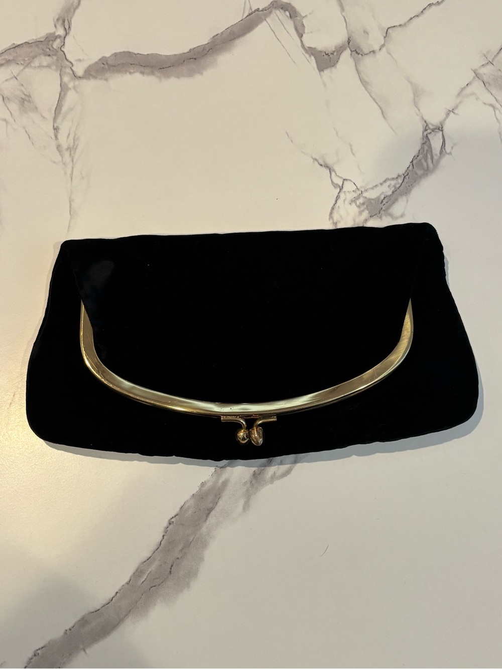 Vintage Black Velvet Clutch with Gold Accent